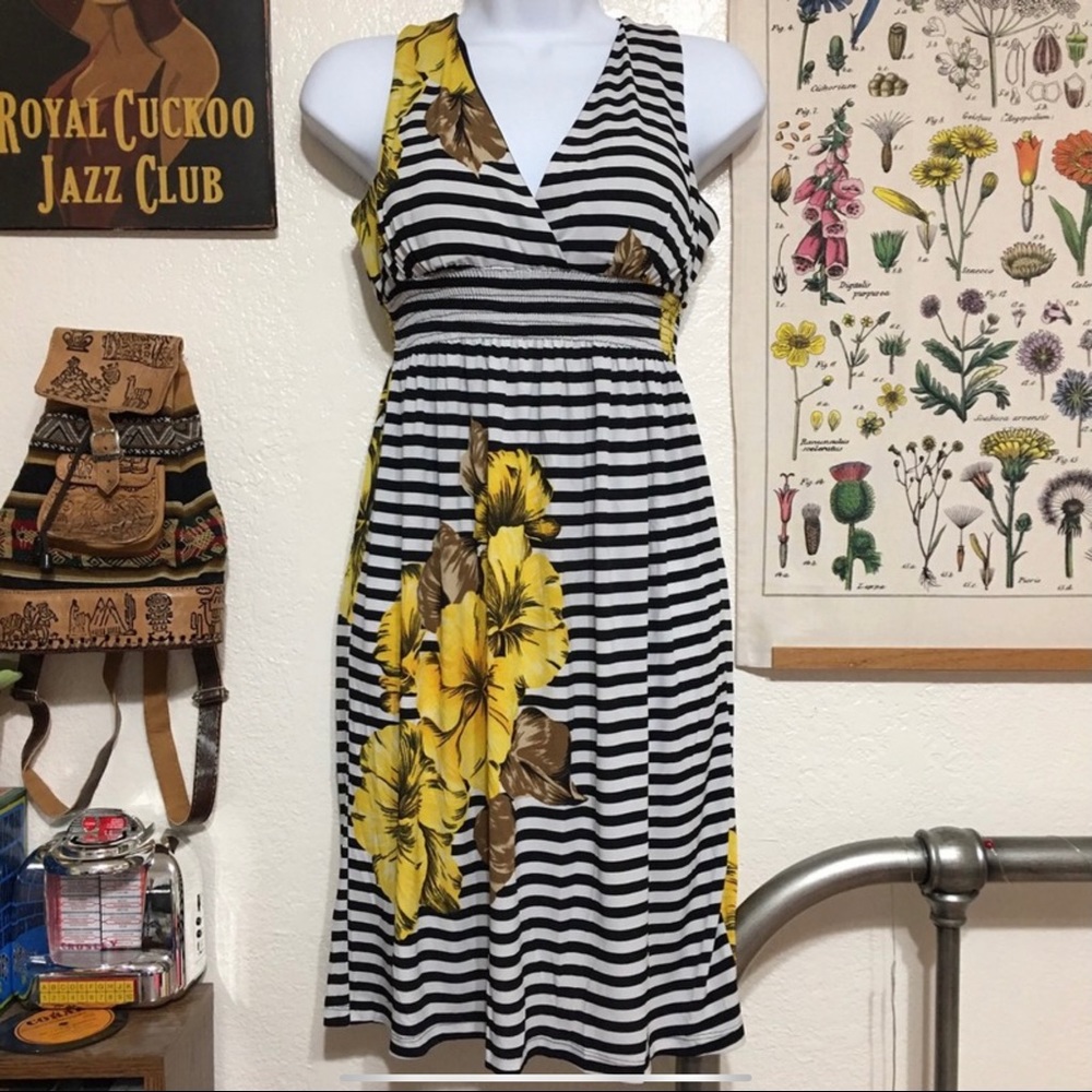 Striped Floral V Neck Sundress